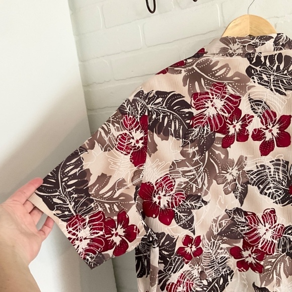 Vintage Button down shirt Alia Aloha Hawaii Tropical Cream Oatmeal Red wine 18 - Picture 7 of 9